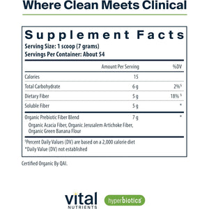 Hyperbiotics Vital Nutrients Organic Prebiotic Fiber Powder | Supports Gut Health and Digestive Regularity | Soluble Fiber Supplement for Women and Men | Vegan Organic Fiber Powder | 54 Servings