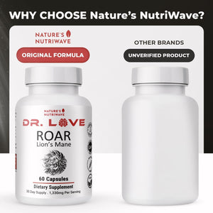 Dr. Love Roar Lion’S Mane Mushroom Supplement – Plant-Based Formula with Cordyceps, Reishi & Shiitake – Vegan, Gluten-Free, GMP Certified, Made in USA – 60 Capsules, 1 Month Supply