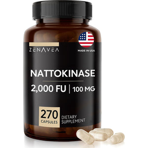 Nattokinase Supplement - 2000 FU of Enzyme - 270 Capsules of Nattokinase 100Mg - Gluten Free, Non-Gmo, Vegan
