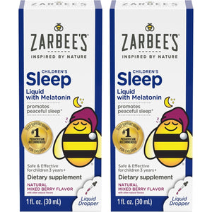 Zarbee'S Kids Sleep Supplement Liquid with 1Mg Melatonin; Drug-Free & Effective; Easy to Take Natural Berry Flavor for Children Ages 3 and Up; 1 Fl Oz Bottles, Pack of 2