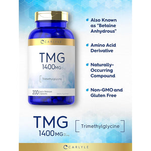 Carlyle TMG Supplement | 1400Mg | 200 Trimethylglycine Quick Release Capsules | Non-Gmo & Gluten Free