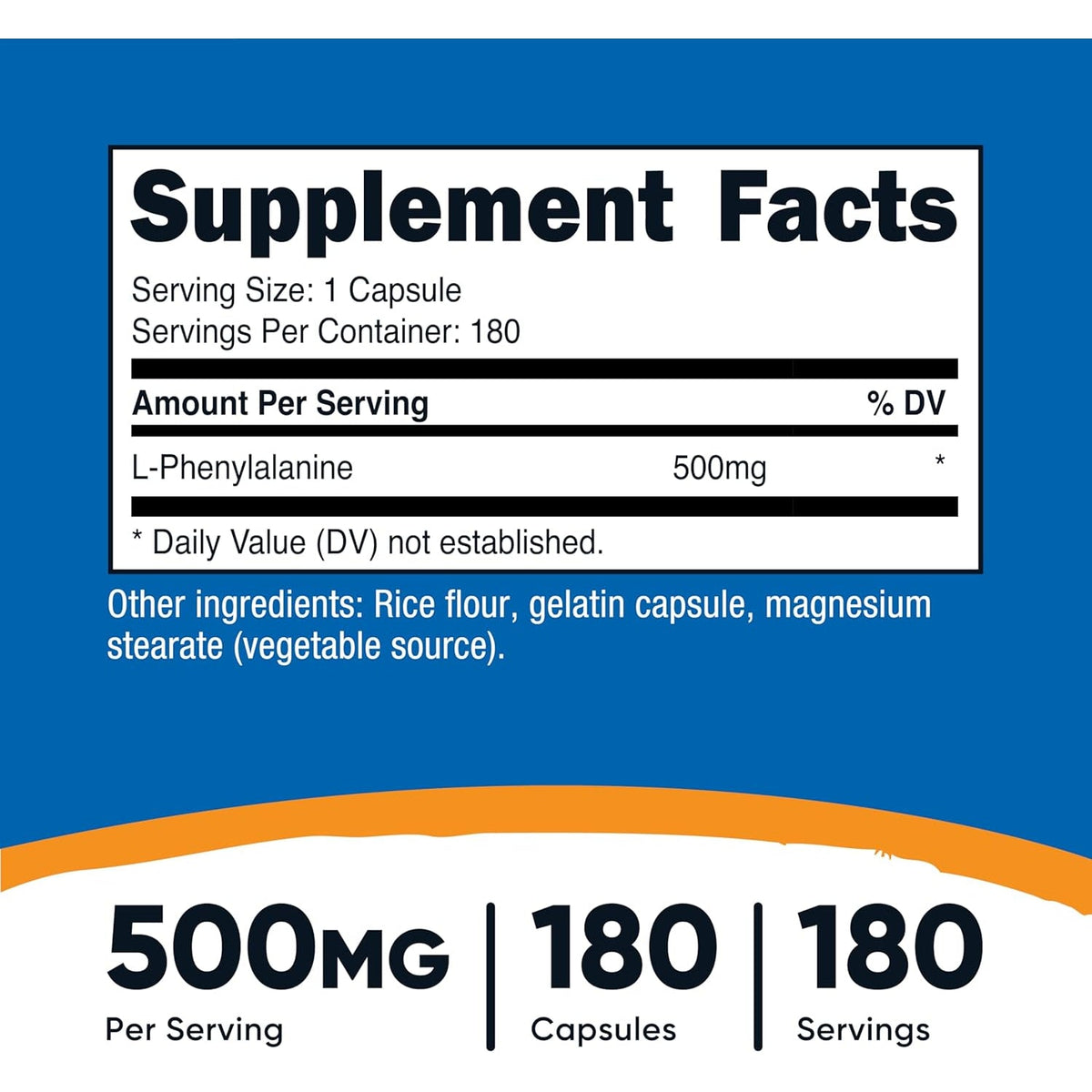 Nutricost L-Phenylalanine 500Mg; 180 Capsules