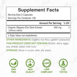 DEAL SUPPLEMENT Slippery Elm Capsules – 300 Pills, Made with Organic Inner Bark Powder Extract – Natural Herb for Soothing Throat & Digestive Support – Non-Gmo