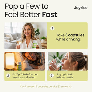Joyrise® after Drinking Aid – Fast Acting Capsules with DHM – Alcohol Metabolism Support, Liver Health, Rapid Bioavailability & Body Replenishment – 45 Capsules (15 Servings)