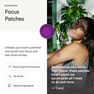 Kind Patches Focus Patches - Mental Clarity and Cognitive Performance - Enhance Productivity with Omega 3, Lion'S Mane, L-Theanine, Ginseng - 30 Count
