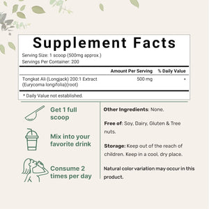 Micro Ingredients Tongkat Ali 200:1 Extract Powder for Men (100G) | Eurycoma Longifolia (Longjack) Root | Concentrated Herbal Supplement | Non-Gmo, Gluten Free