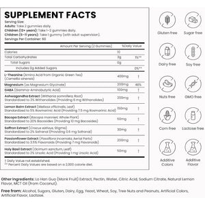 L-Theanine 400Mg Gummies, L Theanine Supplement for Kids & Adults with Magnesium Glycinate, GABA, Ashwagandha, L'Theanine Chewable for Restful Sleep, Stress Support, Relaxation, Calm, 60 Day Supply