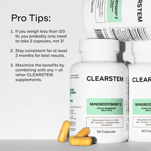 CLEARSTEM - MINDBODYSKIN Hormonal Acne Supplement (No 5-HTP) - Natural DIM Supplement - Skin Care Vitamins - Hormone Balance, Antioxidants - Gluten Free, Cruelty Free - 30 Servings, 90 Capsules