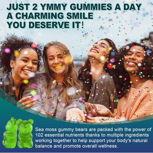 Sea Moss Gummies Sugar-Free, Extra Strength Irish Moss Gel Supplement with Iodine, Chlorophyll, Unfiltered ACV, D3, Burdock Root, Bladderwrack for Immune, Digestive, Skin, Hair, Det❤️X, Vegan, 2Pack