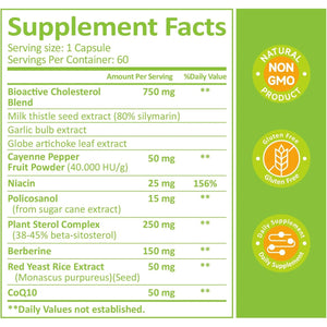Cholesterol Lowering Supplements & Heart Support with Plant Sterols, Niacin, Red Yeast Rice, Cholesterol Supplements Support Normal Cholesterol Levels 60 Capsules
