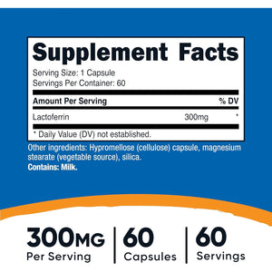 Nutricost Lactoferrin Capsules (60 Capsules, 300Mg) Third-Party Tested, Gluten-Free, Vegetarian, GMP Compliant, Non-Gmo Product - 60 Servings