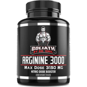 DR. EMIL NUTRITION Goliath Arginine 3000 - High-Dose Nitric Oxide Booster - Supports Blood Flow, Muscle Growth & Endurance - Workout Pump & Circulation Support - 90 Tablets