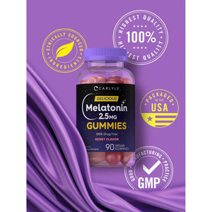 Carlyle Melatonin 2.5 Mg Gummies | 90 Count | Berry Flavor Gummy Supplement | Vegan, Non-Gmo, Gluten Free