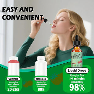 Vitamin B Complex Liquid Drops for Women Men & Kids, 15-In-1 VIT B Complex with Vitamin C B12 B6 B1 Niacin Folate Magnesium for Brain Nerve Neuropathy Energy Mood Health, Sublingual B-Complex Drops