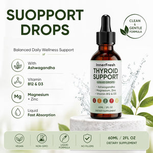 Thyroid Support Drops, Thyroid Support Liquid Drops for Women & Men, with Ashwagandha, Vitamin B12 & D3 and Magnesium, Help Support Mood, Promote Metabolism, 60 ML/2FL OZ