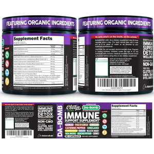 Organic Immune Support with PAU D'Arco Garlic Cayenne Pepper Oregano Ginger Grapefruit Onion Black Seed Sea Moss Black Pepper Zinc Eucalyptus Vitamin C Vitamin D Organic Soursop by Clean Nutra