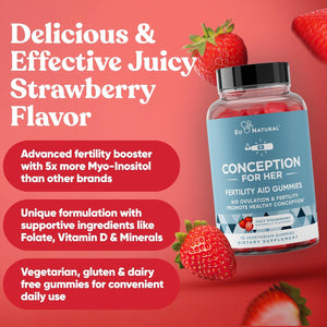 Conception for Her Fertility Gummies - Fertility Supplements for Women with Myo Inositol, Folate & More Essential Nutrients - Delicious Juicy Strawberry Hormone Balance Vitamins, 75 Ct Pectin Gummies