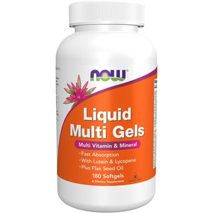 NOW Foods Supplements, Liquid Multi Gels with Lutein and Lycopene, plus Flax Seed Oil, 180 Softgels