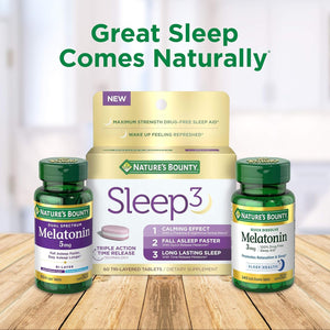 Nature'S Bounty Melatonin 100% Drug Free Sleep Aid, Dietary Supplement, Promotes Relaxation and Sleep Health, 5 Mg, 90 Count, Pack of 3