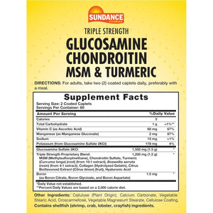 Sundance Glucosamine Chondroitin with MSM and Turmeric | 120 Caplets | Triple Strength Formula | Non-Gmo & Gluten Free Supplement