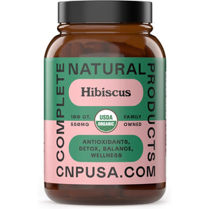 Complete Natural Products Organic Hibiscus Capsules, 550Mg, 100Ct, Plant-Based, Organic Flower Powder for Antioxidant & Digestive Support, Vegan & Non-Gmo