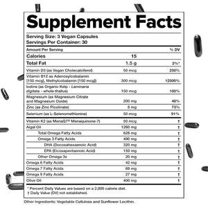 Complement Essential Vegan Multivitamin for Women & Men - Immune Support Supplement with Omega-3 DHA & EPA, B12, Vitamin D3 & K2, Zinc, Selenium, Magnesium, Iodine (30 Servings, 90 Capsules)