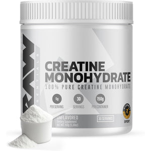 RAW Nutrition Creatine Monohydrate Powder, Unflavored (30 Servings) - Micronized Creatine Monohydrate Supplement for Workout Performance, Build Muscle & Strength - Creatine Powder for Men & Women