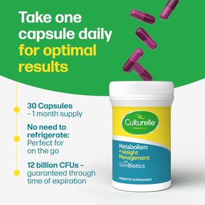 Culturelle Metabolism + Weight Management with Slimbiotics® Probiotic Capsules – 30 Count – Helps Safely Manage Weight - Promotes Healthy Metabolism and Physical & Mental Energy