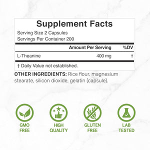L-Theanine 400Mg, 400 Capsules – Extra Strength Theanine Supplement – Amino Acids for Focus & Relaxation Support – Non-Gmo & Gluten Free