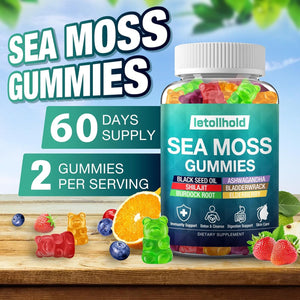 Sea Moss Gummies - Irish Sea Moss Gummies Advanced for Adults with Ashwagandha Bladderwrack & Burdock Root for Supports Immune,Energy - 60 Vegan Gummy,2Pcs