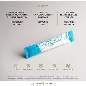 Quicksilver Scientific Quintessential 3.3 Sachets - Hypertonic Solution - Filtered Sea Water Hydration Packets - Liquid Minerals for Muscle Recovery, Stamina + Mineral Replenishment (30 Count)