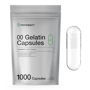 Empty Capsules Size 00 | 1000 Clear Gelatin Capsules | Resealable Bag | Non-Gmo, Gluten Free | by Horbaach