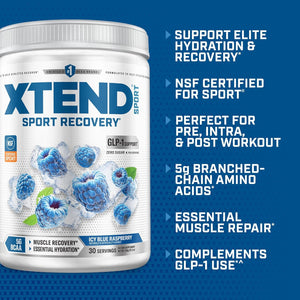 XTEND Sport BCAA Powder Blue Raspberry Ice - Electrolyte Powder for Recovery & Hydration with Amino Acids - 30 Servings