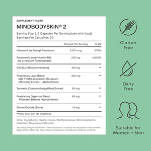 CLEARSTEM - MINDBODYSKIN Hormonal Acne Supplement (No 5-HTP) - Natural DIM Supplement - Skin Care Vitamins - Hormone Balance, Antioxidants - Gluten Free, Cruelty Free - 30 Servings, 90 Capsules