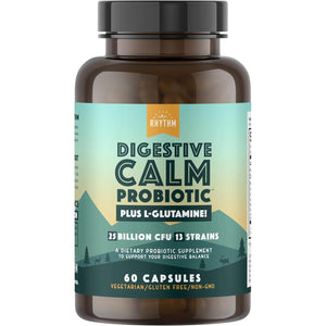 Natural Rhythm Digestive Calm Probiotic + L-Glutamine – 25 Billion CFU, 13 Strains, Digestive & Immune Support Supplement, Vegetarian Capsules (60 Count)