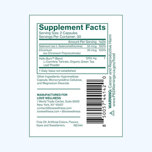 Love Wellness Hello Burn Balance | Metabolism Booster for Women | Supports Energy, Cravings Control & Thyroid Support with Selenium & Green Tea | Non-Gmo, Gluten-Free & Vegan | 60 CT