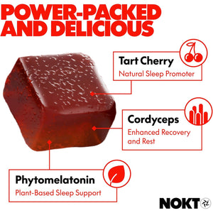NOKT Sleep Gummies - Tart Cherry & Vegan Melatonin, Sugar-Free, Gluten-Free, Nutritional Supplement, 30 Gummies, Tart Cherry Flavor, Gummy Form, Deep Restorative Sleep Support