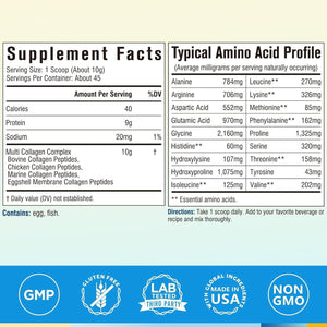 Terranics Multi Collagen Peptides Powder, Type I II III V X Hydrolyzed Collagen for Women+Men, Collagen Supplements, Fast Dissolve, Unflavored Colageno, No Sugar, Keto, 16Oz