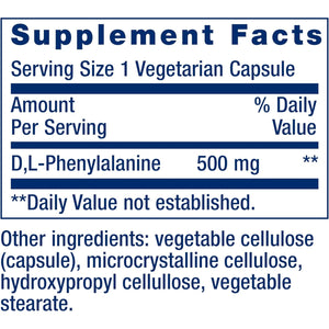 Life Extension D, L-Phenylalanine Capsules, 500 Mg – Supports Mood Health, Promotes Neurotransmitter Health – Gluten-Free, Non-Gmo, Vegetarian – 100 Capsules
