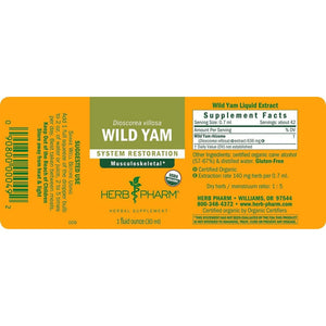 Herb Pharm Certified Organic Wild Yam Liquid Extract Drops for Musculoskeletal System Support, 1 Oz