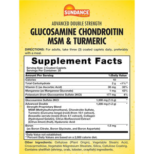 Sundance Glucosamine Chondroitin MSM and Turmeric | 60 Caplets | Double Strength | Non-Gmo and Gluten Free Supplement