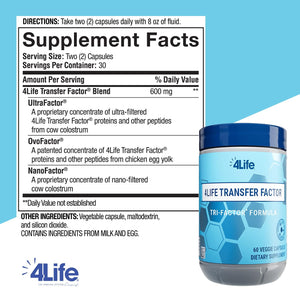 4Life Transfer Factor Tri-Factor Formula - Advanced Immune Support with Cow Colostrum & Chicken Egg Yolk - 60 Veggie Capsules