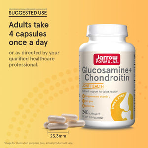 Jarrow Formulas Glucosamine + Chondroitin - 240 Capsules - Nutrient Support - Dietary Supplement for Joint Health - with Vitamin C & Manganese - 60 Servings