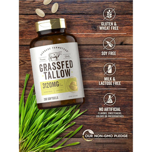 Carlyle Grass Fed Beef Tallow 3120Mg | 200 Softgel Capsules | Pasture Raised Bovine Supplement | Non-Gmo, Gluten Free | by Herbage Farmstead