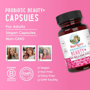 Maryruth Organics Probiotic Beauty Capsules | Vegan Collagen Support | anti Aging | Gut Health | Hair Skin and Nails Vitamins | Skin Care | Biotin | Non-Gmo Project Verified | 60 Count