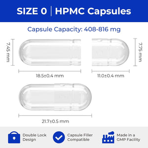 Empty Vegan Capsules Size 0-100 Count Vegetable Capsule - Veggie Empty Caps with 2 Micro Lab Spoons