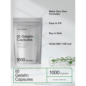 Empty Capsules Size 00 | 1000 Clear Gelatin Capsules | Resealable Bag | Non-Gmo, Gluten Free | by Horbaach