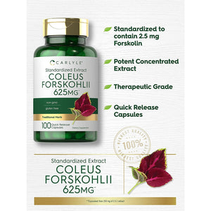 Carlyle Coleus Forskohlii Capsules | 100 Count | Forskolin Standardized Extract Supplement | Non-Gmo & Gluten Free