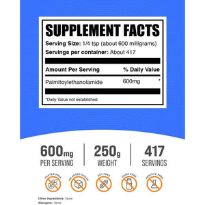 Bulksupplements.Com Palmitoylethanolamide Powder - Pea Supplement, Palmitoylethanolamide for Immmune Support - Gluten Free, 600Mg per Serving, 250G (8.8 Oz) (Pack of 1)