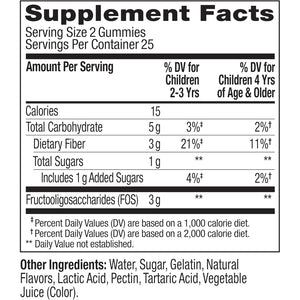OLLY Kids Friendly Fiber Gummy, Digestion Support,* 3G Prebiotic Fiber FOS, Kids Chewable Supplement, Berry Brilliant Flavored, 25 Day Supply - 50 Count